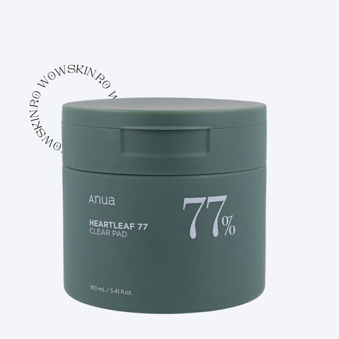 Anua Heartleaf 77% Toner Pad curăță delicat, calmează și reechilibrează pielea. Conține 77% extract de Heartleaf, ideal pentru ten sensibil sau iritat.