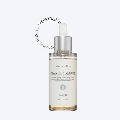Master Serum -Dezlănțuiți puterea naturii cu serul MASTER Serum de la Mixsoon x UNA, un amestec puternic de extract de Centella Asiatica, Bifida Ferment Lysate, hialuronat de sodiu și pantenol. Acest elixir este creat pentru a vă revitaliza și hrăni pielea, promovând un echilibru armonios și o strălucire radiantă. Îmbrățișați proprietățile hidratante și calmante ale serului MASTER Serum pentru un ten suplu și cu aspect tânăr