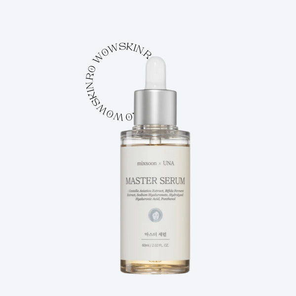 Master Serum -Dezlănțuiți puterea naturii cu serul MASTER Serum de la Mixsoon x UNA, un amestec puternic de extract de Centella Asiatica, Bifida Ferment Lysate, hialuronat de sodiu și pantenol. Acest elixir este creat pentru a vă revitaliza și hrăni pielea, promovând un echilibru armonios și o strălucire radiantă. Îmbrățișați proprietățile hidratante și calmante ale serului MASTER Serum pentru un ten suplu și cu aspect tânăr