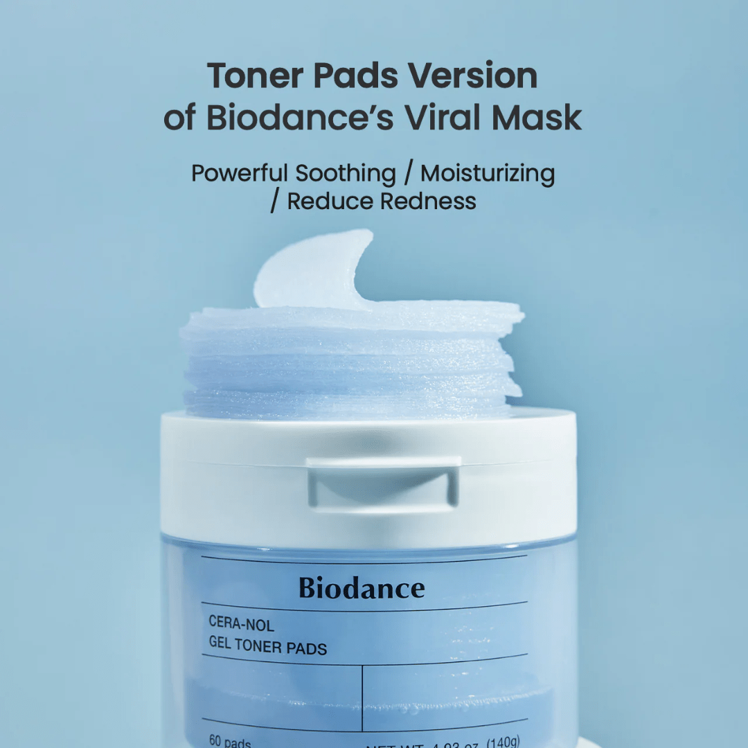 Aplicare Biodance Cera-nol Gel Toner Pads – tampon gel utilizat după curăţare pentru hidratare şi barieră cutanată