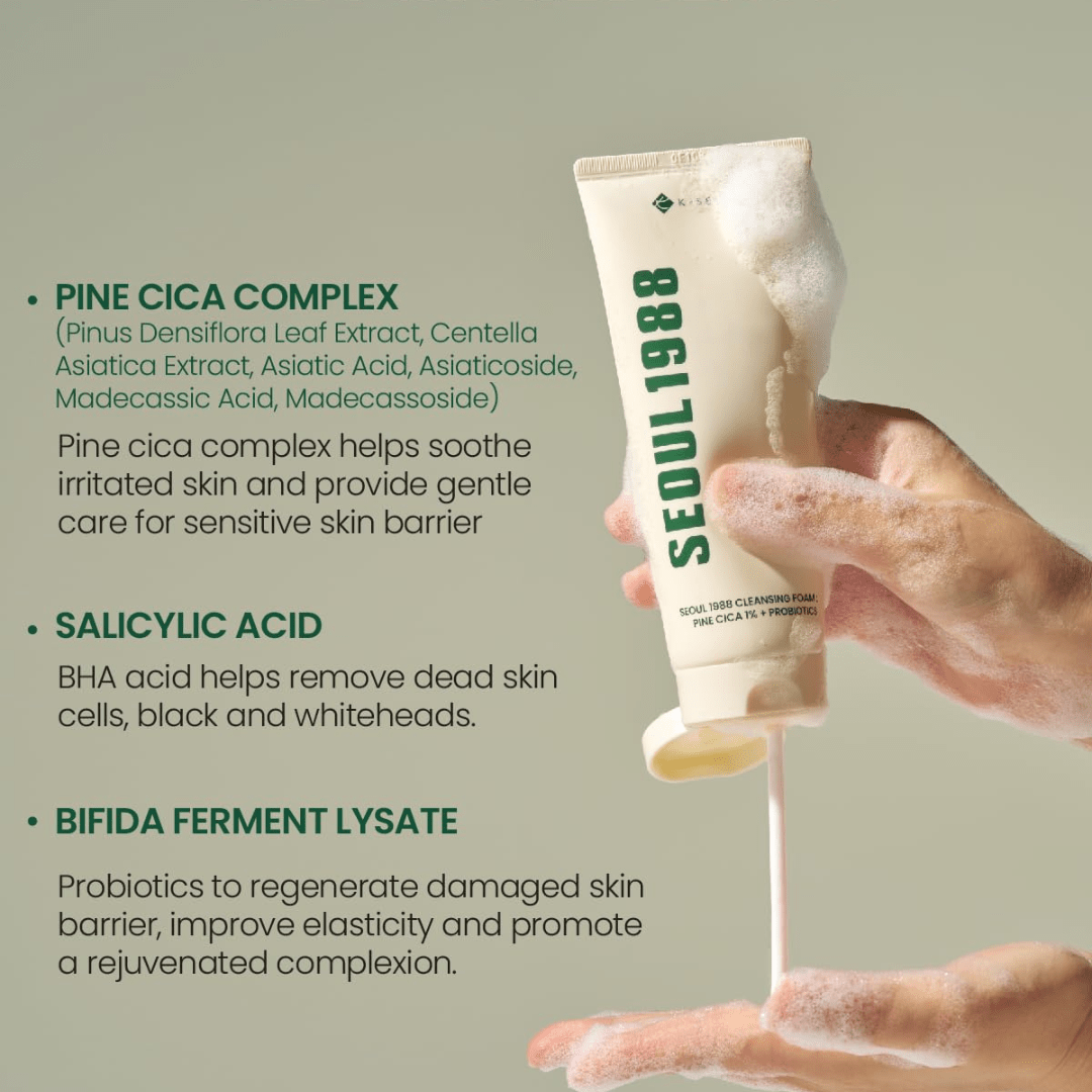 SEOUL 1988 Cleansing Foam : Pine Cica 1% + Probiotics, 150 ml - WowSkin Romania