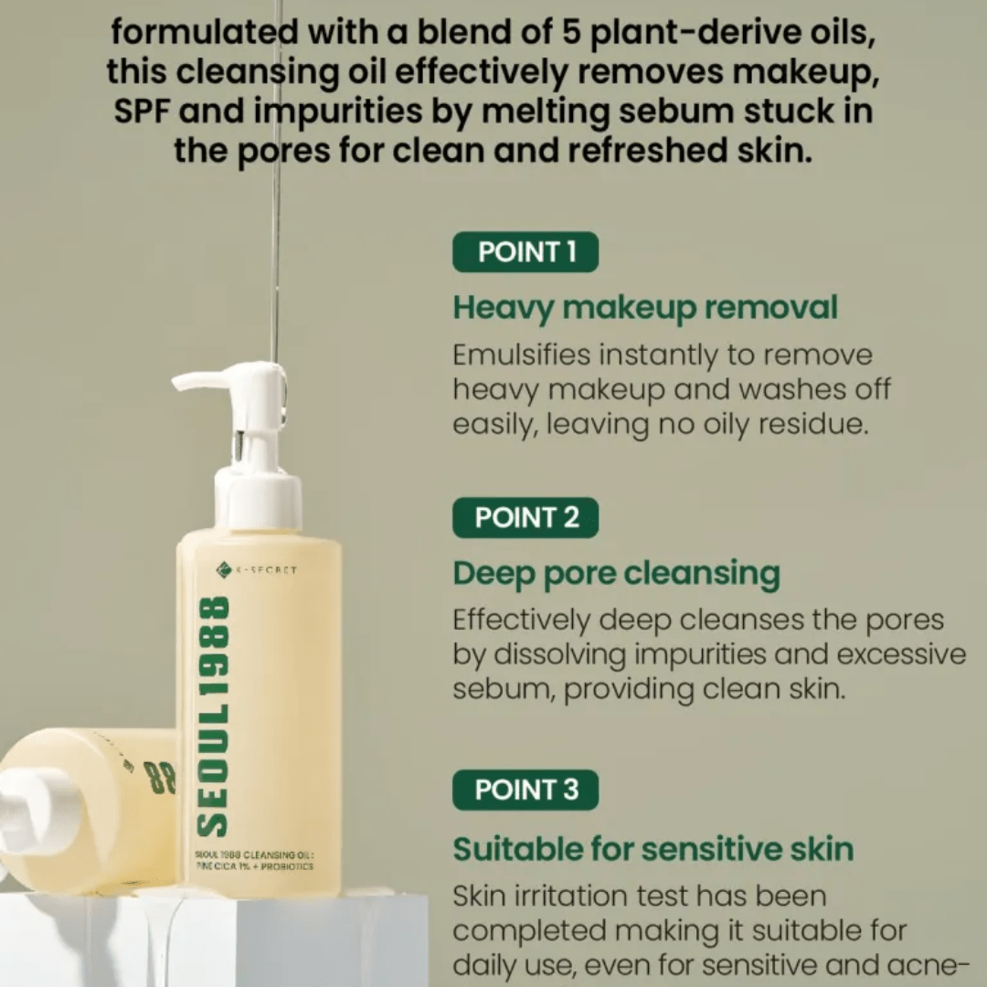 SEOUL 1988 Cleansing Oil : Pine Cica 1% + Probiotics, 200 ml - WowSkin Romania